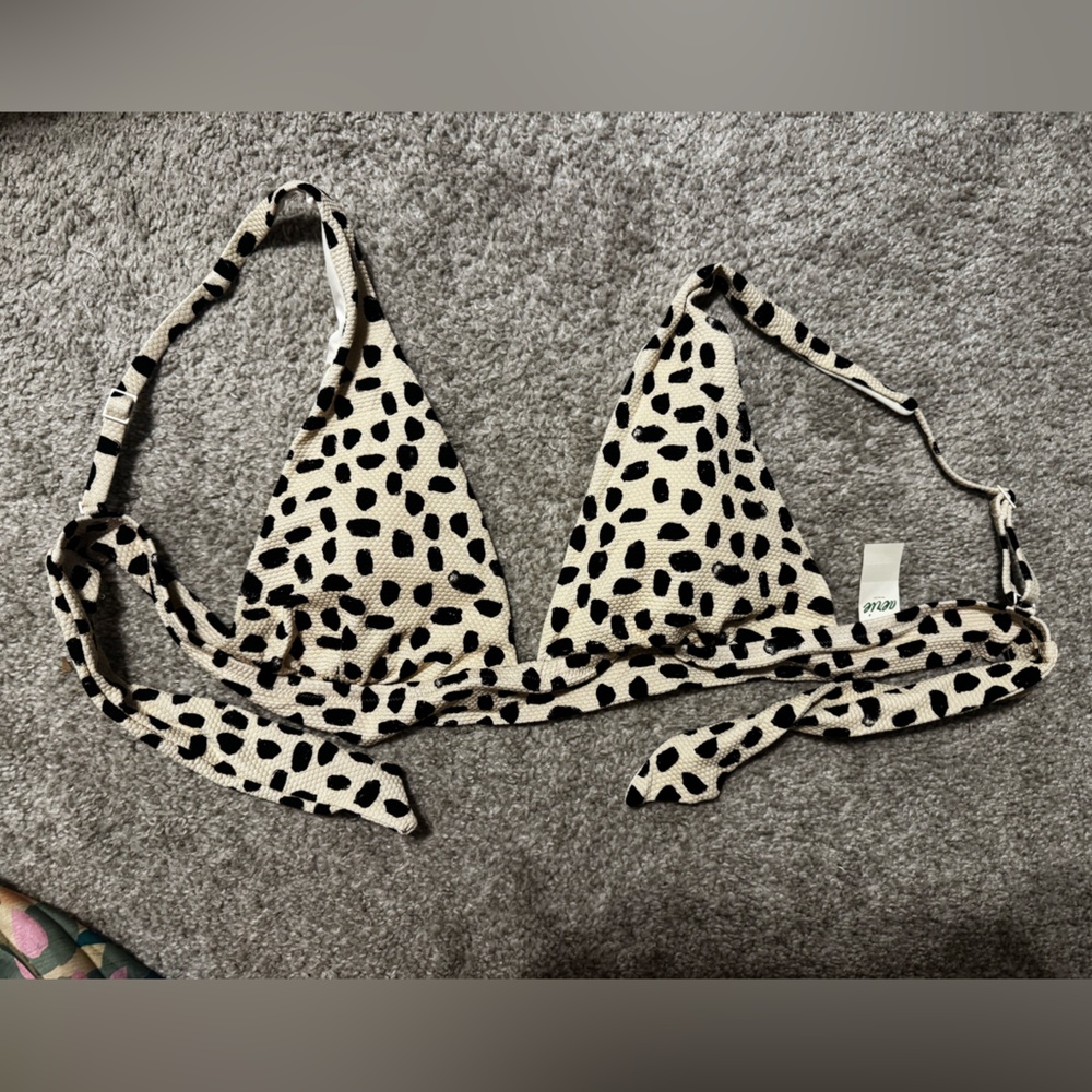 Aerie Black & Cream Spot Triangle Bikini Top